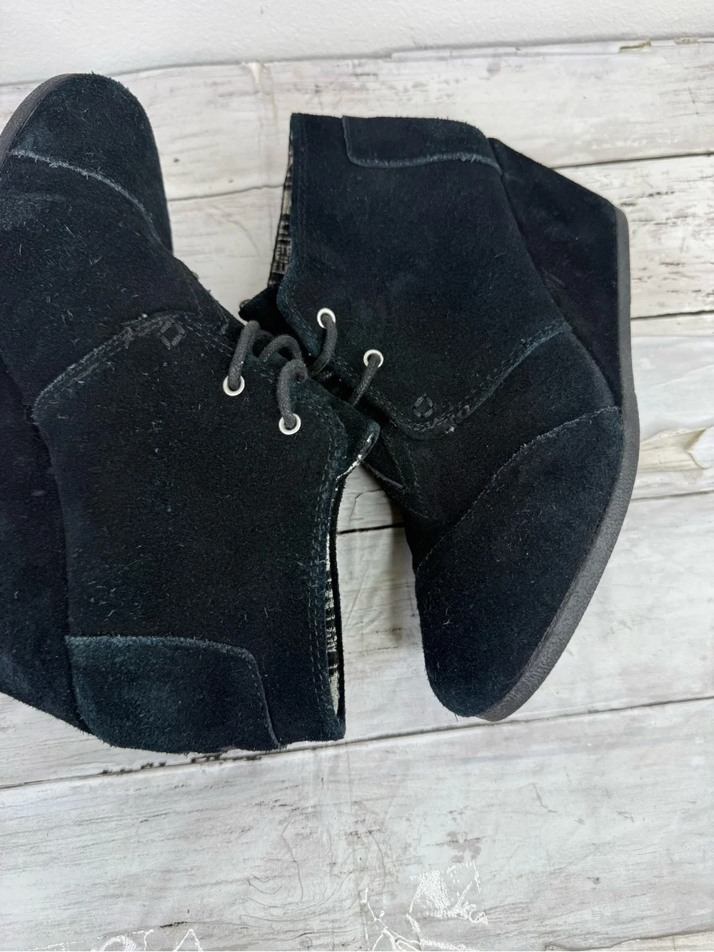 Toms Black Velvet Wedge Ankle Booties
